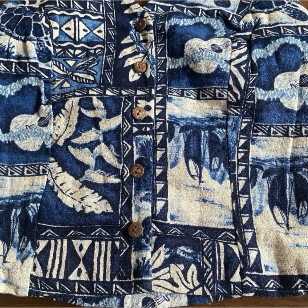 Vintage Hilo Hattie Women’s Hawaiian Blue White Cotton Halter Top Festival SMALL - Picture 3 of 10